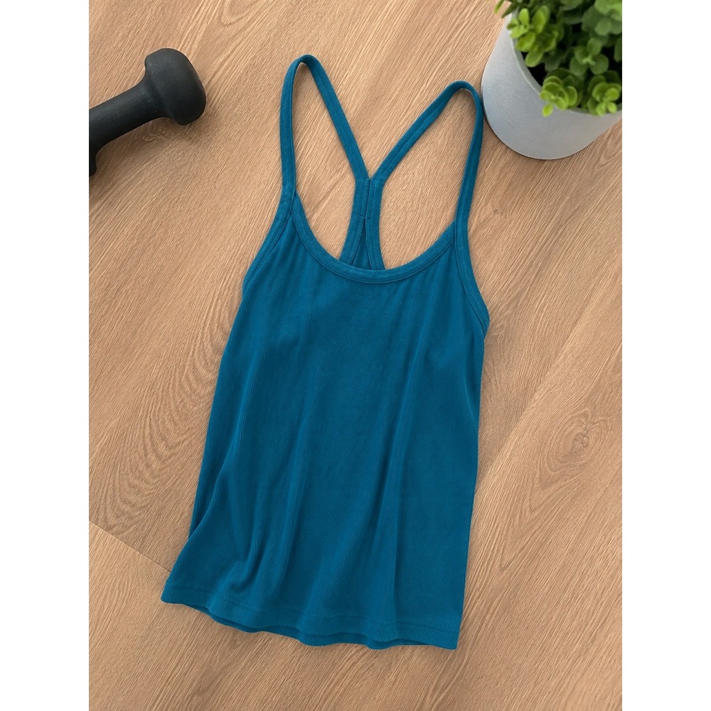 Zyia Active Teal Blue Ribbed Racerback Tank Top ZA3321 Yoga Gym Womens XS